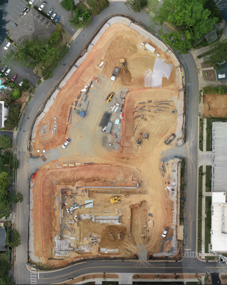 Underground detention system installation - Charlotte skyline